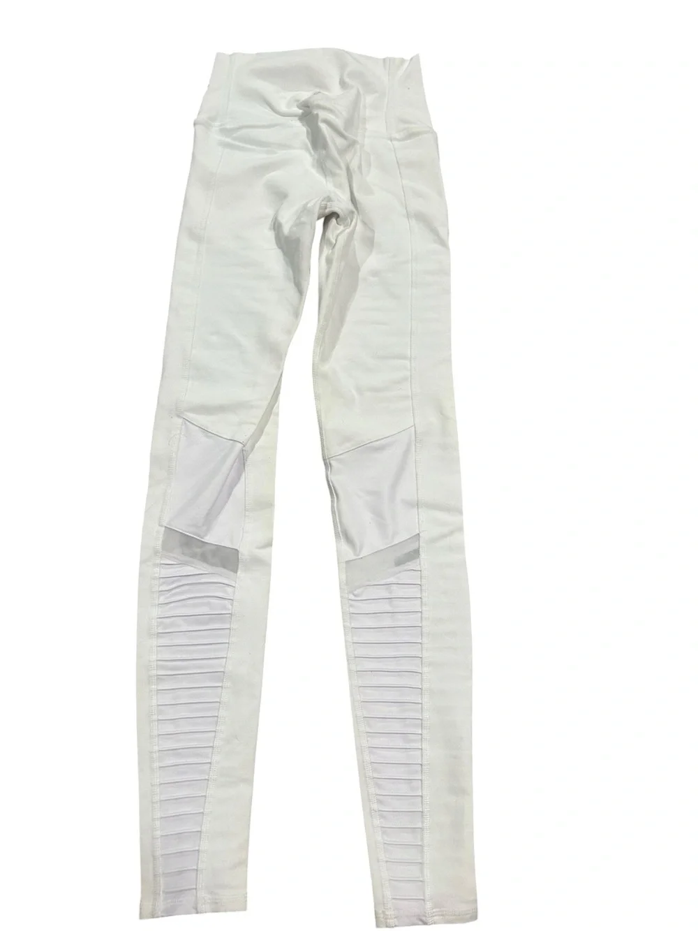 Alo High-Waist White Moto Ribbed Leggings